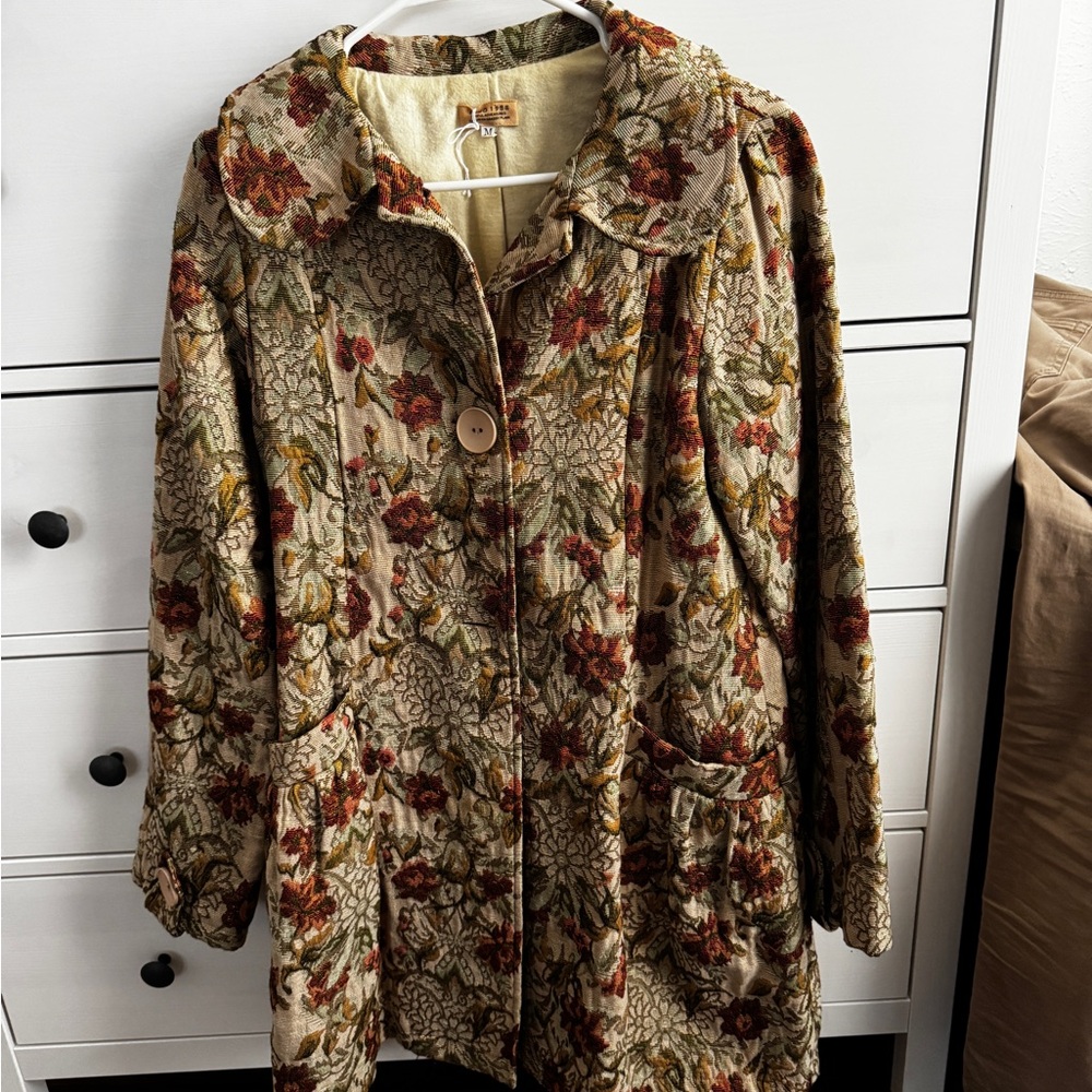 Floral Teddy Jacket in Cream and Brown